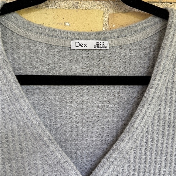 Dex Gray V-Neck Waffle Shirt with Button Detail - Picture 2 of 4